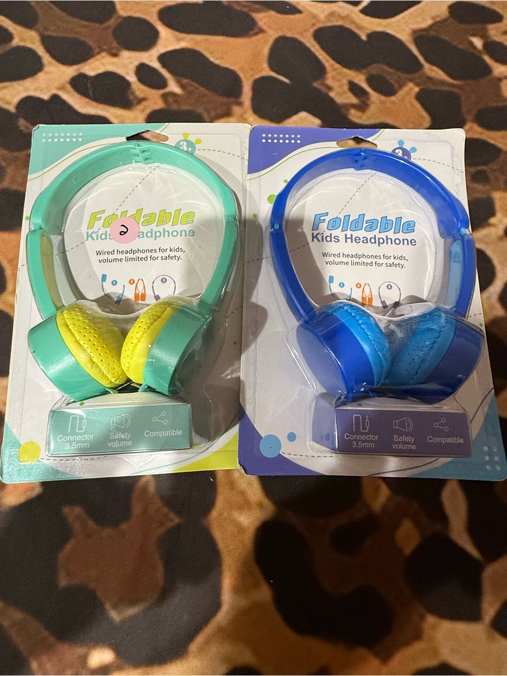 Foldable Kids Headphones - Green/Yellow & Blue - Volume Limited set of 2
